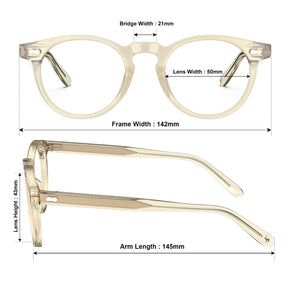 Carfia Dublin CA5506-FC05 Champagne Acetate Round Prescription Glasses Eyeglasses for Unisex, Size Chart
