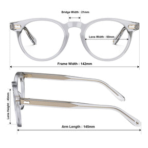 Carfia Dublin CA5506-FC10 Clear Acetate Round Prescription Glasses Eyeglasses for Unisex, Size Chart