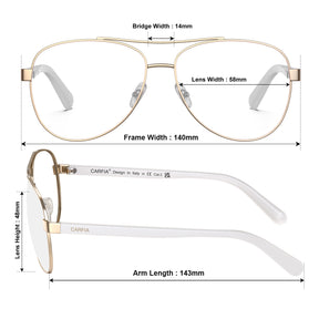 carfia-gold-aviator-prescription-eyeglasses-white-shell-temples-metal-frame-optical-glasses-size
