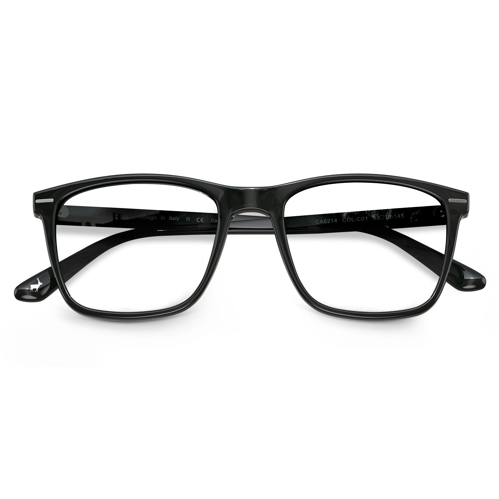 Carfia Hemet-FL01 Black Acetate Rectangular Prescription Glasses Eyeglasses for Unisex, Detail: folded temples with engraved model number CA6214