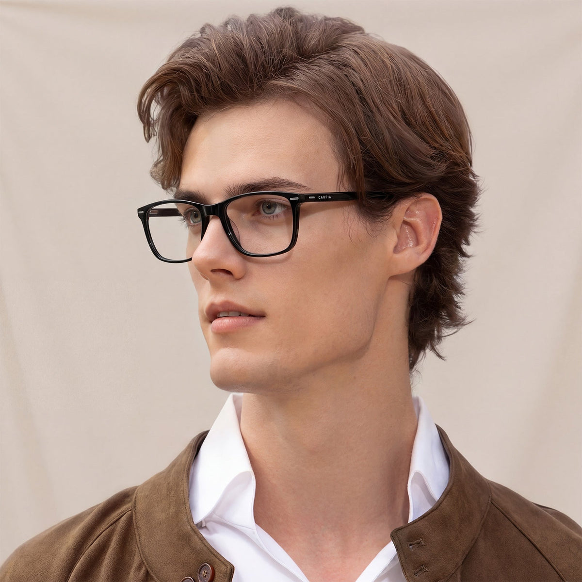Carfia Hemet-FL01 Black Acetate Rectangular Prescription Glasses Eyeglasses for Unisex, Lifestyle