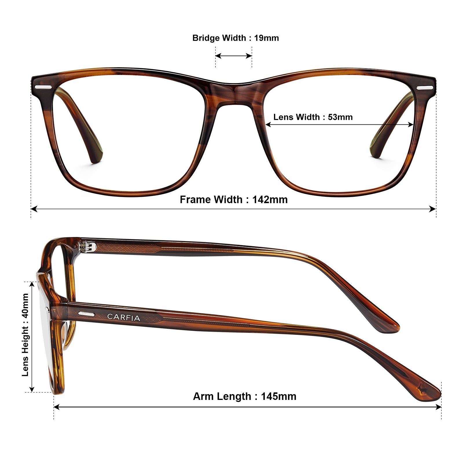Carfia hemet fl02 unisex tortoise acetate prescription eyeglasses, sizes view