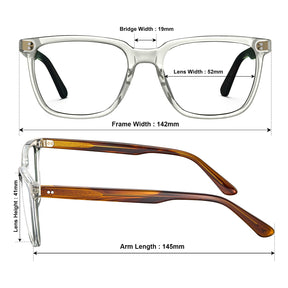 Carfia Kenosha CA5354FL22 Clear Acetate Square Prescription Glasses Eyeglasses for Men, Size-Chart View