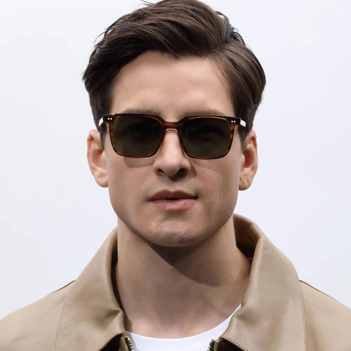 Carfia Kenosha CA5354L02 Brown Striped Acetate Square Polarized Sunglasses for Men, Portrait View