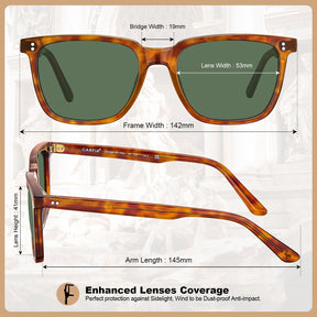 Carfia Kenosha CA5354L16 Tortoise Acetate Wayfarer Polarized Sunglasses for Men, Size-Chart View