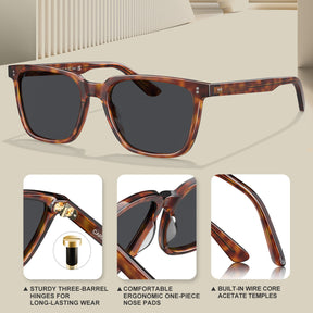 Carfia Kenosha CA5354L26 Tortoise Acetate Square Polarized Sunglasses for Men, Features View