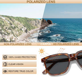 Carfia Kenosha CA5354L26 Tortoise Acetate Square Polarized Sunglasses for Men, Scene View
