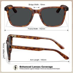 Carfia Kenosha CA5354L26 Tortoise Acetate Square Polarized Sunglasses for Men, Size-Chart View