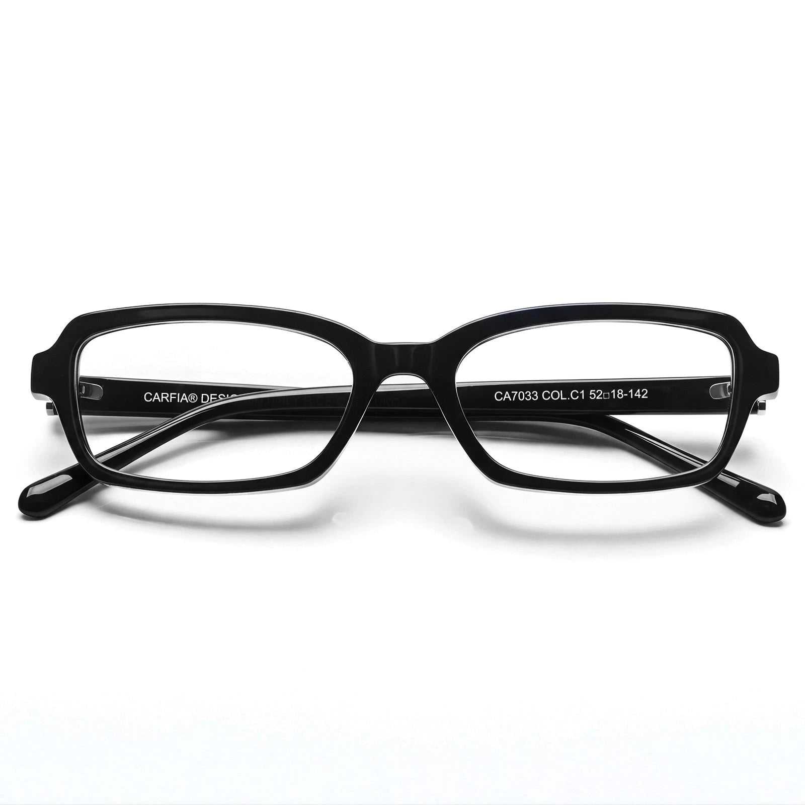 Carfia Leoon CA7033-C1 Black Acetate Rectangle Prescription Glasses Eyeglasses for Unisex, Flatlay View