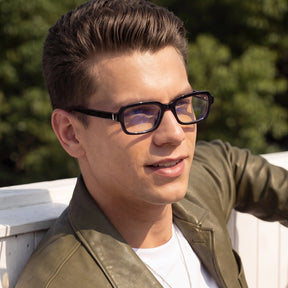 Carfia Leoon CA7033-C1 Black Acetate Rectangle Prescription Glasses Eyeglasses for Unisex, Portrait View
