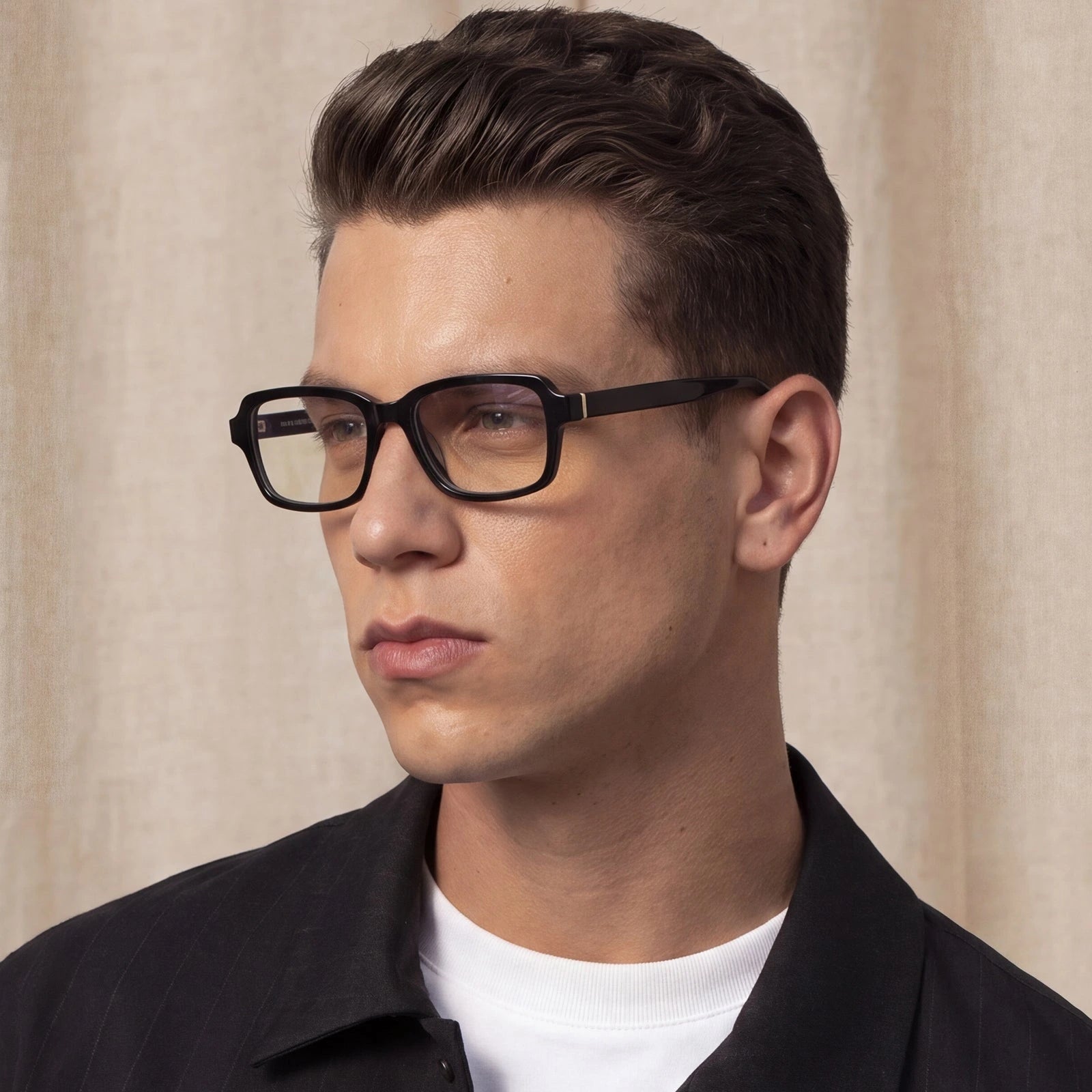 Carfia Leoon CA7033-C1 Black Acetate Rectangle Prescription Glasses Eyeglasses for Unisex, Three-Quarter-Portrait View