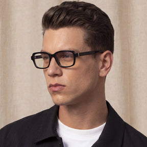 Carfia Leoon CA7033-C1 Black Acetate Rectangle Prescription Glasses Eyeglasses for Unisex, Three-Quarter-Portrait View