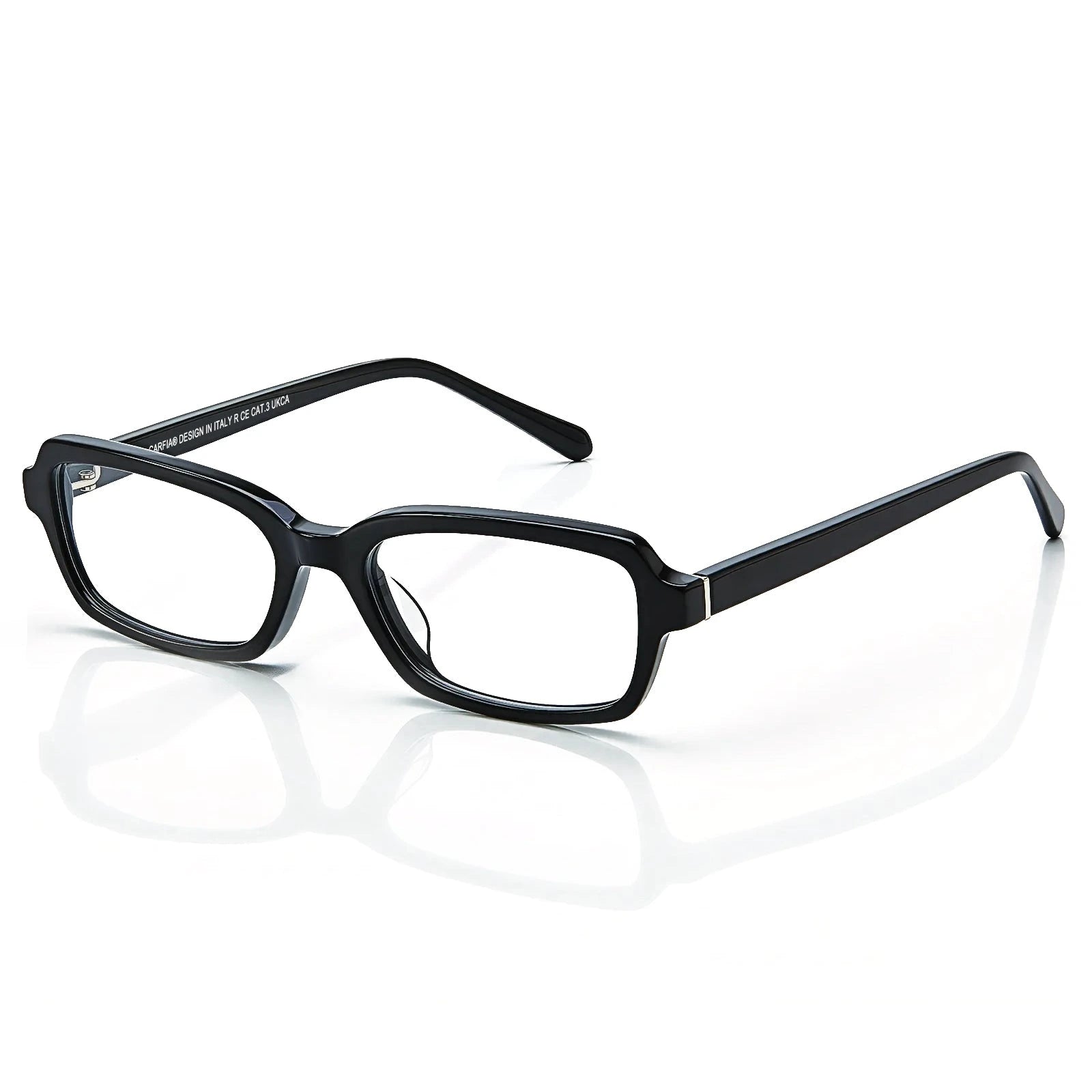 Carfia Leoon CA7033-C1 Black Acetate Rectangle Prescription Glasses Eyeglasses for Unisex, Three-Quarter View