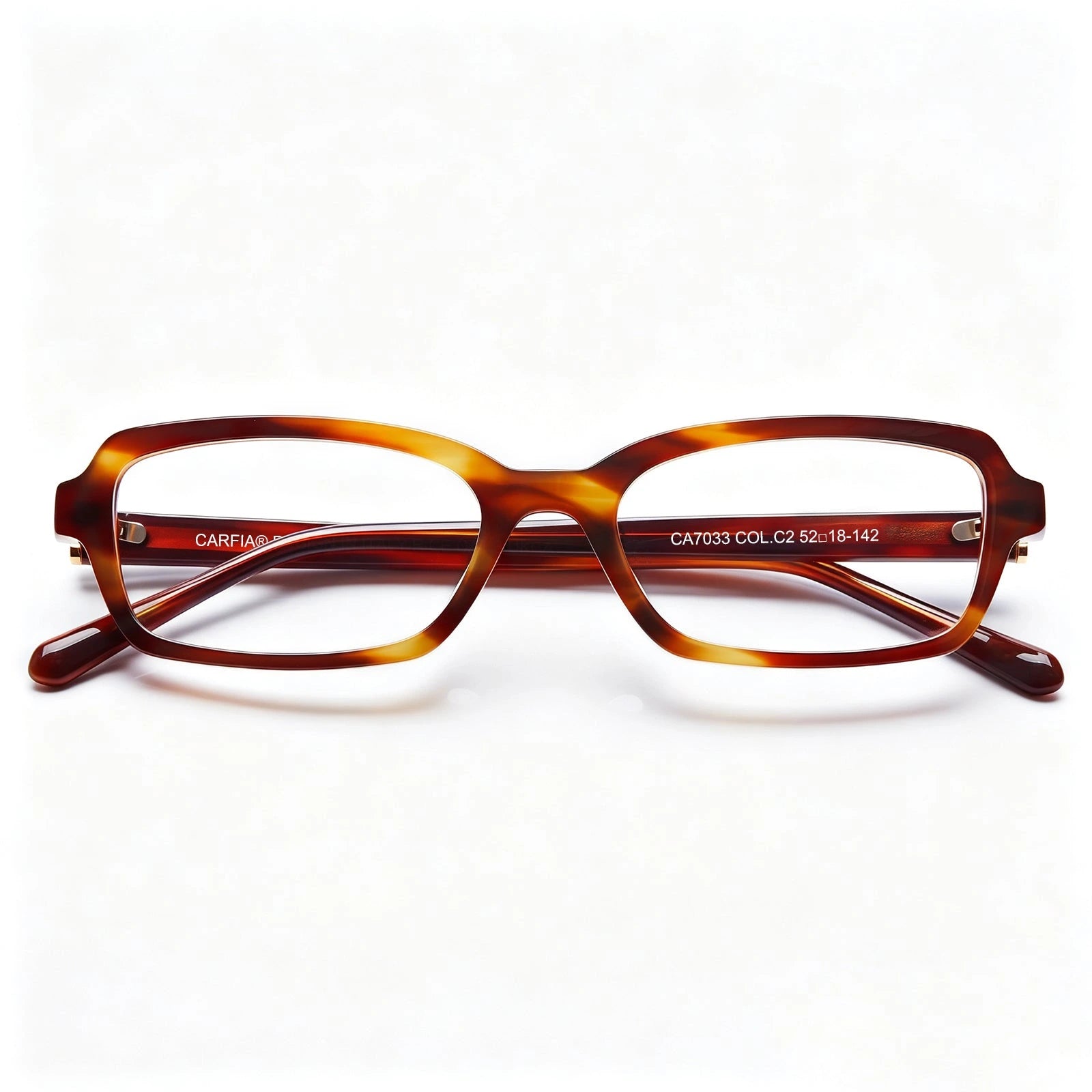 Carfia Leoon CA7033-C2 Tortoise Acetate Rectangle Prescription Glasses Eyeglasses for Unisex, Flatlay View