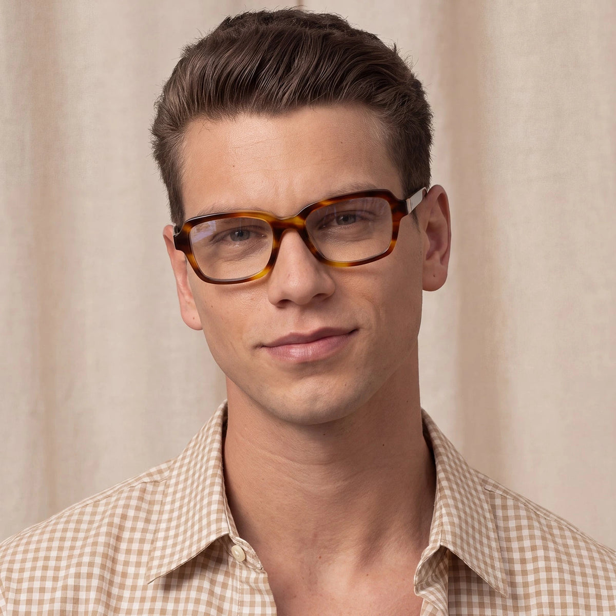 Carfia Leoon CA7033-C2 Tortoise Acetate Rectangle Prescription Glasses Eyeglasses for Unisex, Model View