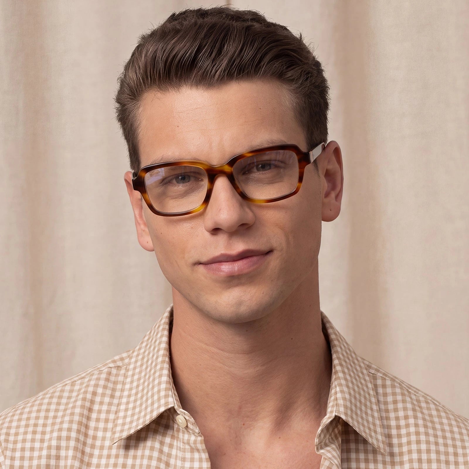 Carfia Leoon CA7033-C2 Tortoise Acetate Rectangle Prescription Glasses Eyeglasses for Unisex, Model View