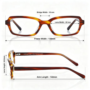 Carfia Leoon CA7033-C2 Tortoise Acetate Rectangle Prescription Glasses Eyeglasses for Unisex, Size-Chart View