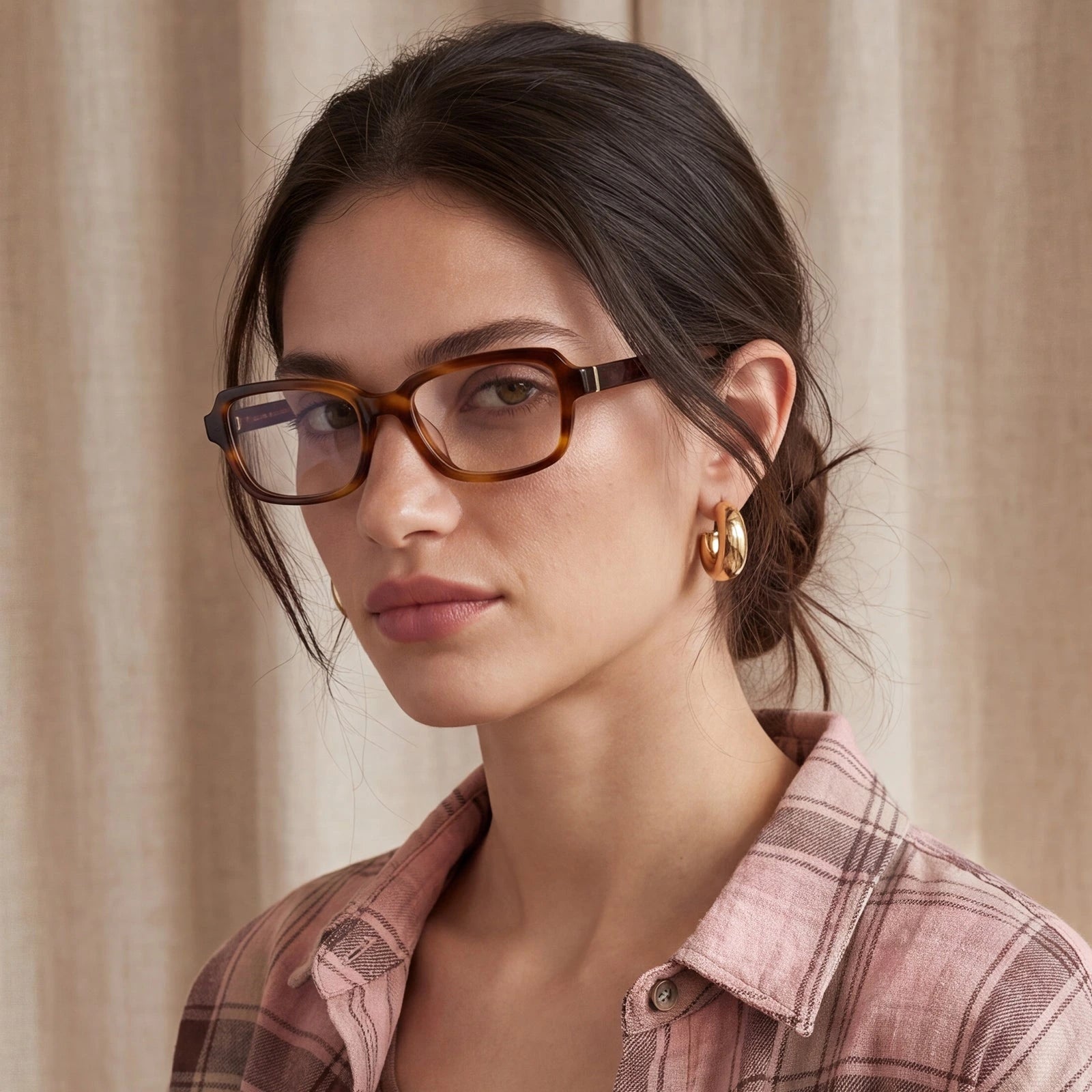 Carfia Leoon CA7033-C2 Tortoise Acetate Rectangle Prescription Glasses Eyeglasses for Unisex, Three-Quarter-Portrait View