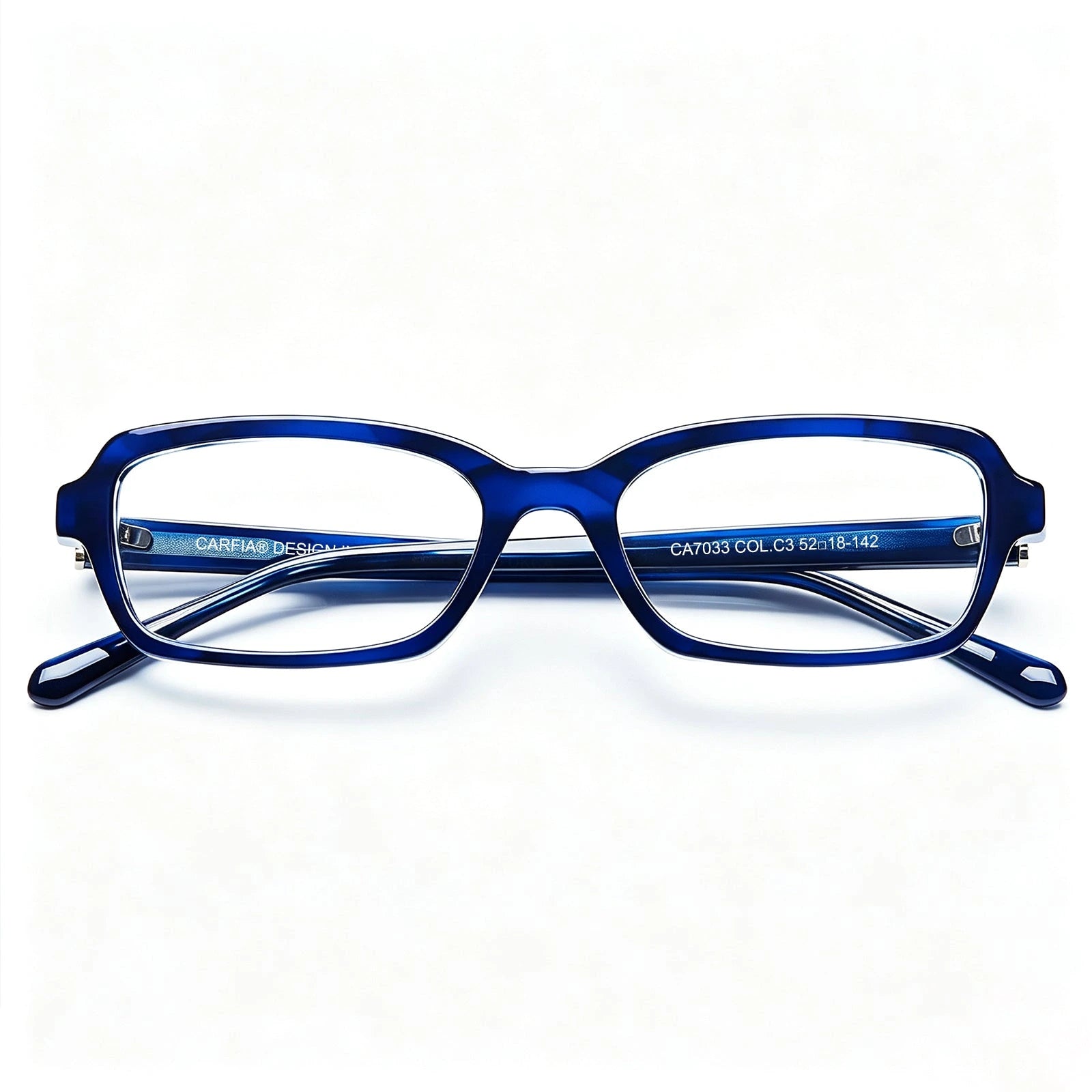 Carfia Leoon CA7033-C3 Navy Acetate Rectangle Prescription Glasses Eyeglasses for Unisex, Flatlay View