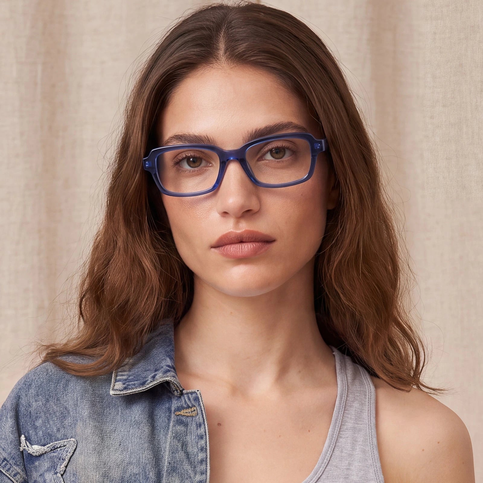 Carfia Leoon CA7033-C3 Navy Acetate Rectangle Prescription Glasses Eyeglasses for Unisex, Model View