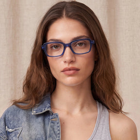 Carfia Leoon CA7033-C3 Navy Acetate Rectangle Prescription Glasses Eyeglasses for Unisex, Model View