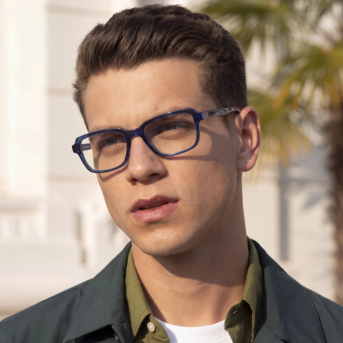 Carfia Leoon CA7033-C3 Navy Acetate Rectangle Prescription Glasses Eyeglasses for Unisex, Portrait View
