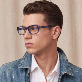 Carfia Leoon CA7033-C3 Navy Acetate Rectangle Prescription Glasses Eyeglasses for Unisex, Side View