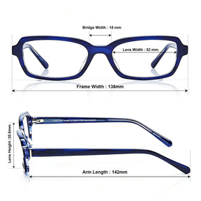 Carfia Leoon CA7033-C3 Navy Acetate Rectangle Prescription Glasses Eyeglasses for Unisex, Size-Chart View