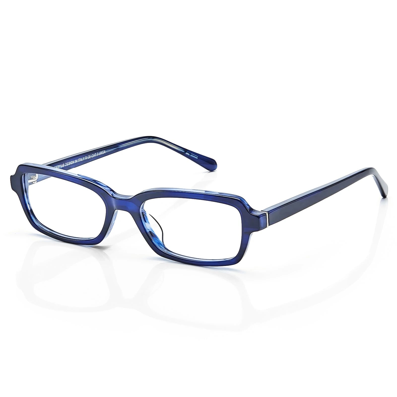 Carfia Leoon CA7033-C3 Navy Acetate Rectangle Prescription Glasses Eyeglasses for Unisex, Three-Quarter View
