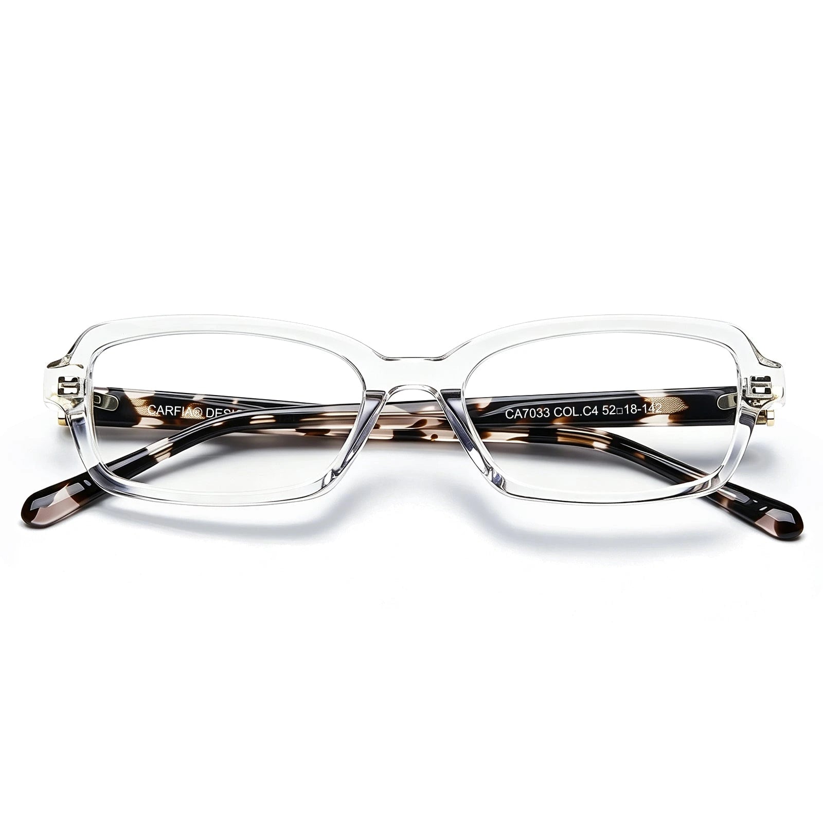 Carfia Leoon CA7033-C4 Transparent Acetate Rectangle Prescription Glasses Eyeglasses for Unisex, Flatlay View