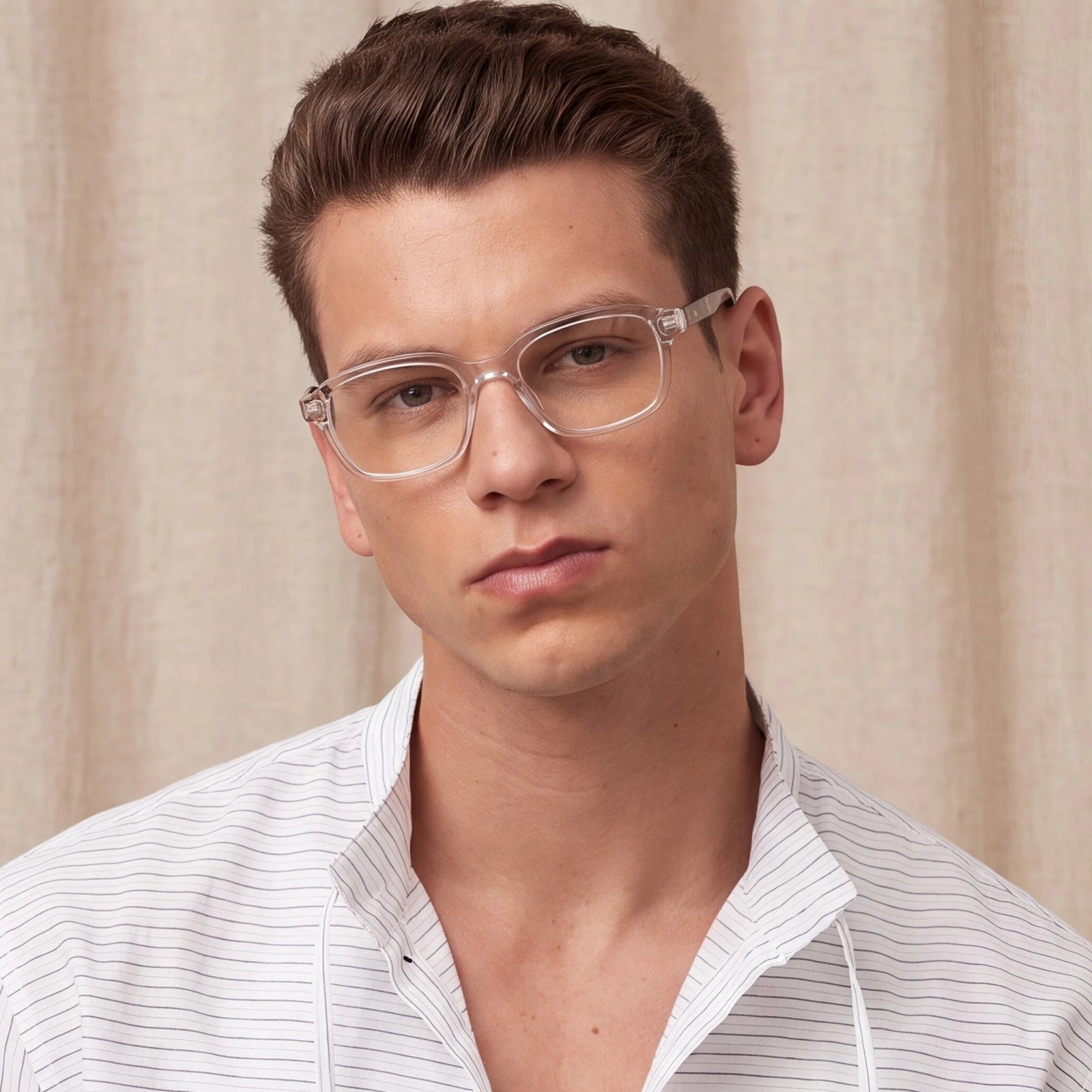 Carfia Leoon CA7033-C4 Transparent Acetate Rectangle Prescription Glasses Eyeglasses for Unisex, Model View