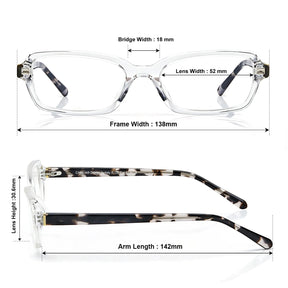 Carfia Leoon CA7033-C4 Transparent Acetate Rectangle Prescription Glasses Eyeglasses for Unisex, Size-Chart View