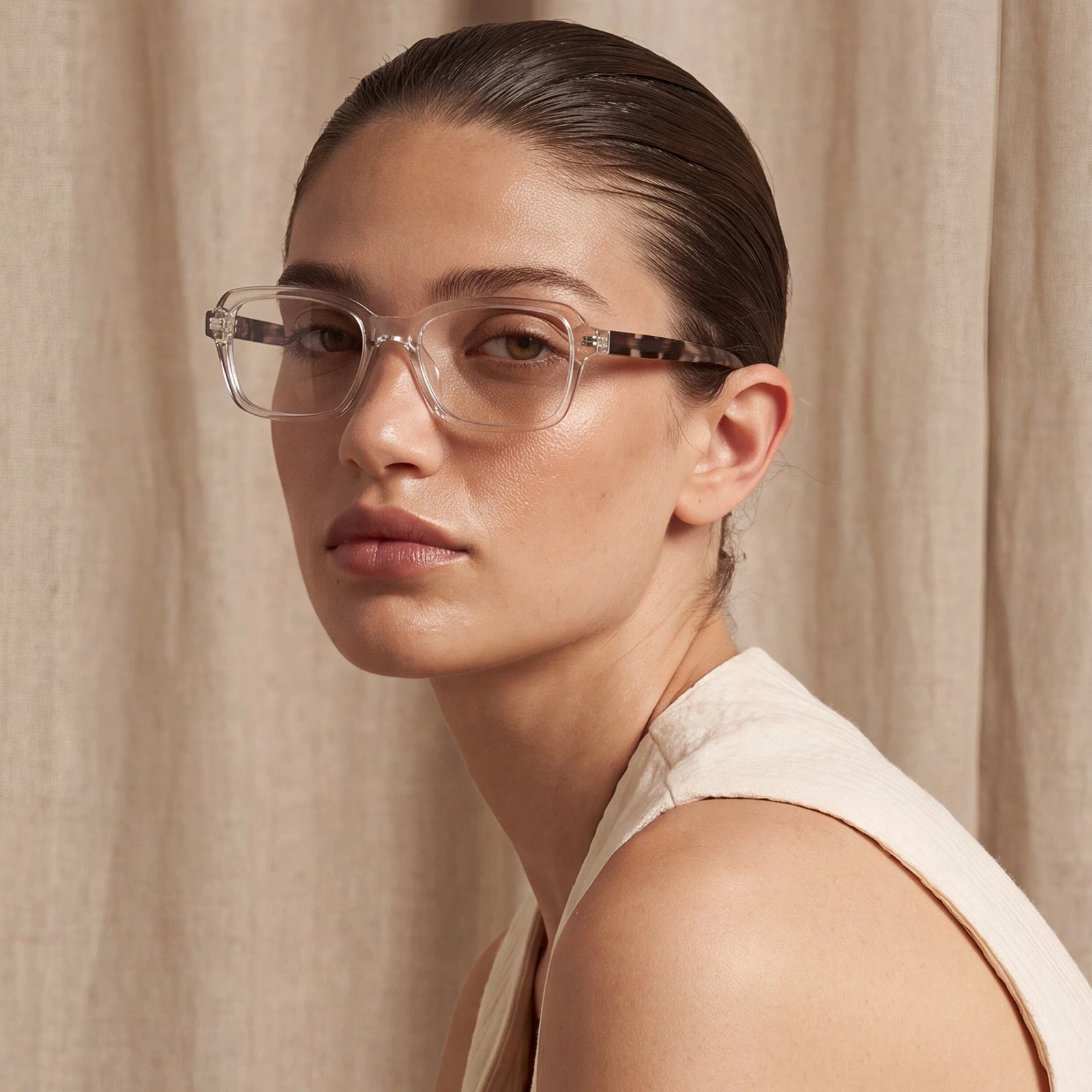 Carfia Leoon CA7033-C4 Transparent Acetate Rectangle Prescription Glasses Eyeglasses for Unisex, Three-Quarter-Portrait View