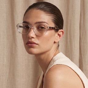 Carfia Leoon CA7033-C4 Transparent Acetate Rectangle Prescription Glasses Eyeglasses for Unisex, Three-Quarter-Portrait View