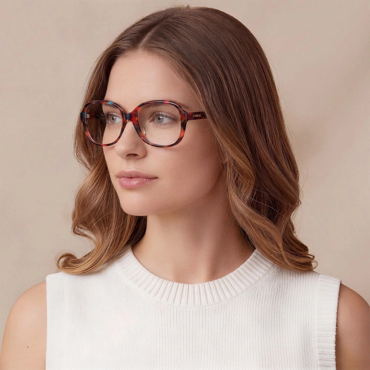 Carfia Matthew CA2024-C07 Tortoise Acetate Square Prescription Glasses Eyeglasses for Women, Lifestyle View