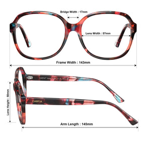 Carfia Matthew CA2024-C07 Tortoise Acetate Square Prescription Glasses Eyeglasses for Women, Size Chart