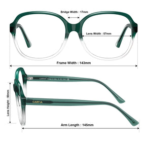 Carfia Matthew CA2024-C13 Green Acetate Square Prescription Glasses Eyeglasses for Women, Size Chart