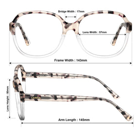 Carfia Matthew CA2024-C14 Tortoise Acetate Square Prescription Glasses Eyeglasses for Women, Size Chart