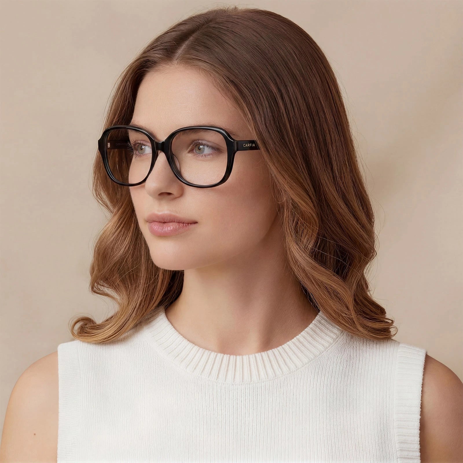 Carfia Matthew CA2024FC01 Black Acetate Square Prescription Glasses Eyeglasses for Women, Lifestyle View
