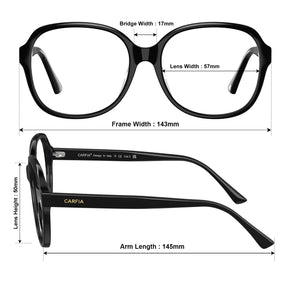 Carfia Matthew CA2024FC01 Black Acetate Square Prescription Glasses Eyeglasses for Women, Size Chart