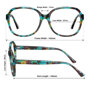 Carfia Matthew CA2024FC02 Tortoise Acetate Square Prescription Glasses Eyeglasses for Women, Measurements View
