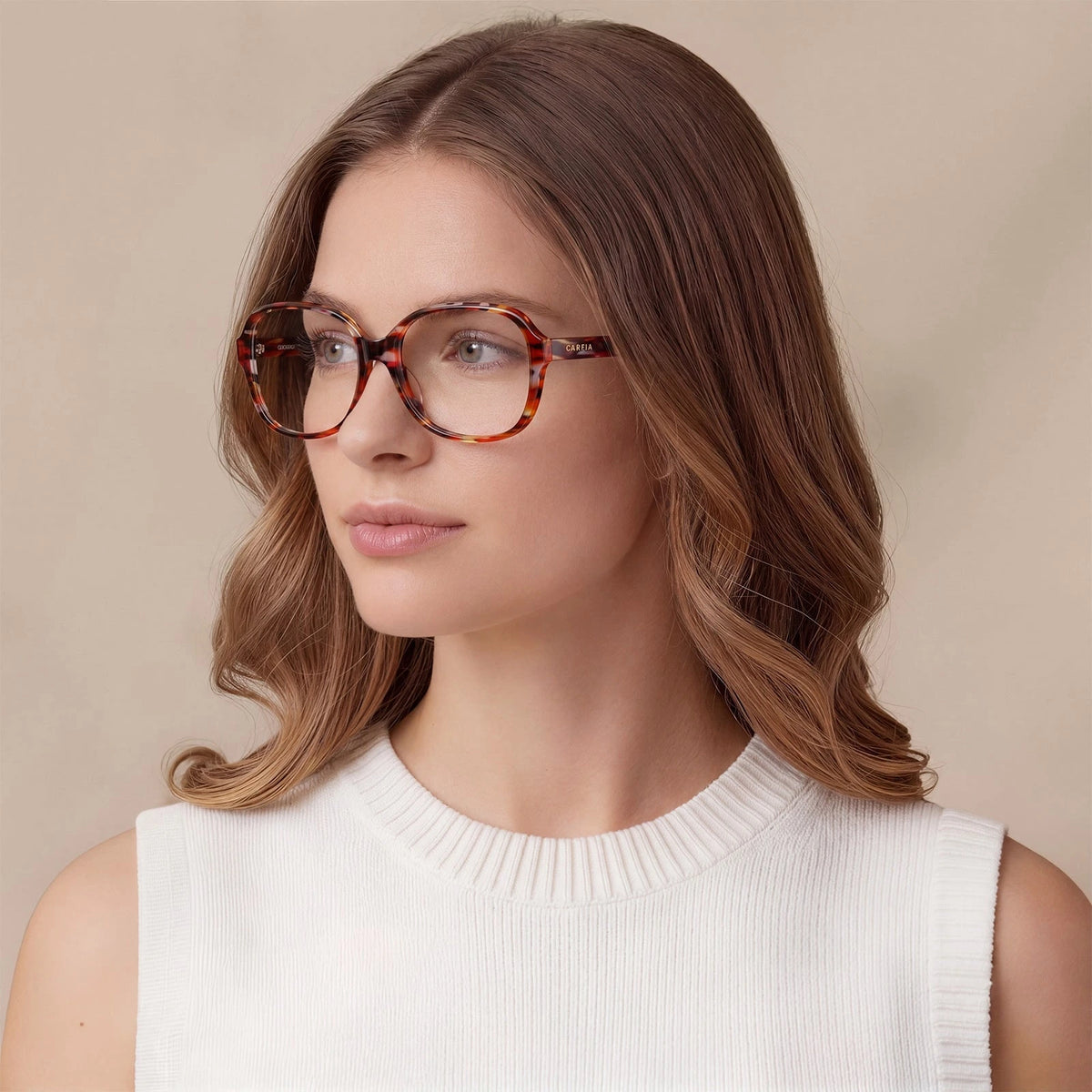 Carfia Matthew CA2024FC04 Tortoise Acetate Square Prescription Glasses Eyeglasses for Women, Lifestyle View