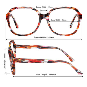 Carfia Matthew CA2024FC04 Tortoise Acetate Square Prescription Glasses Eyeglasses for Women, Size Chart