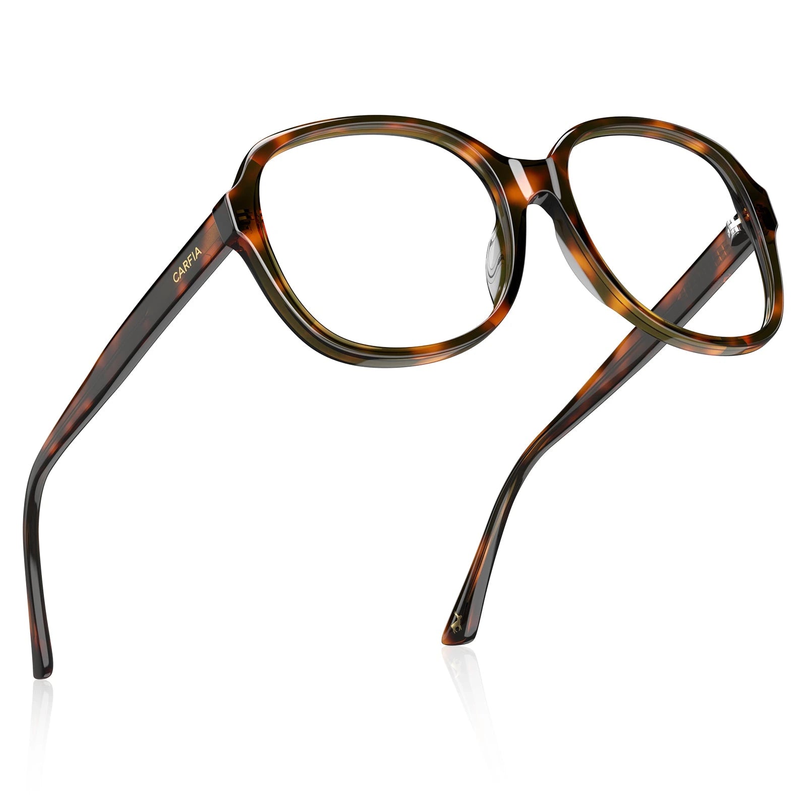 Carfia Matthew CA2024-FC05 Tortoise Acetate Square Prescription Glasses Eyeglasses for Women, Flat Lay View