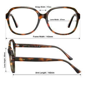 Carfia Matthew CA2024-FC05 Tortoise Acetate Square Prescription Glasses Eyeglasses for Women, Size Chart