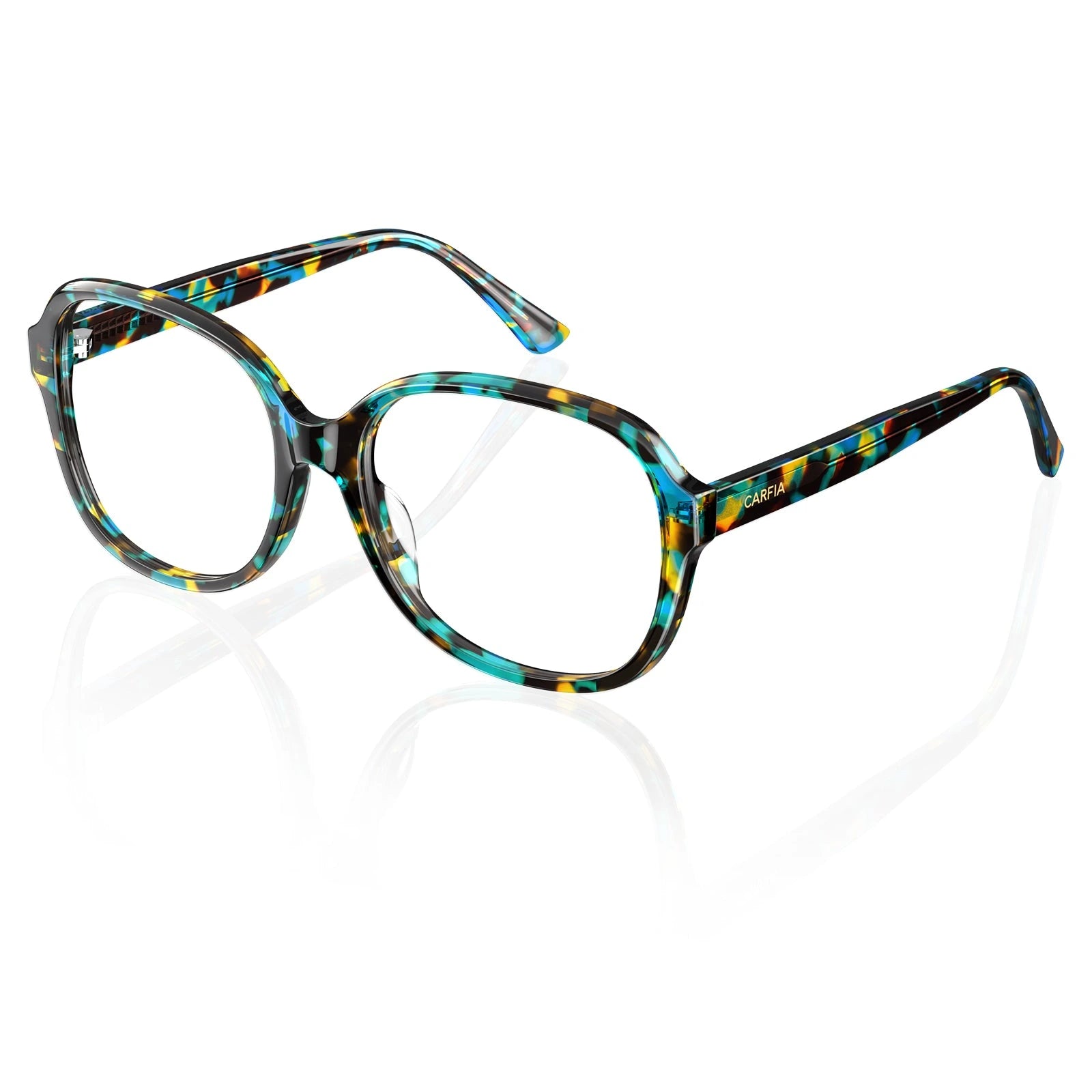 Carfia Matthew CA2024-R02 Tortoise Acetate Square Prescription Glasses Eyeglasses for Women, Three-Quarter View