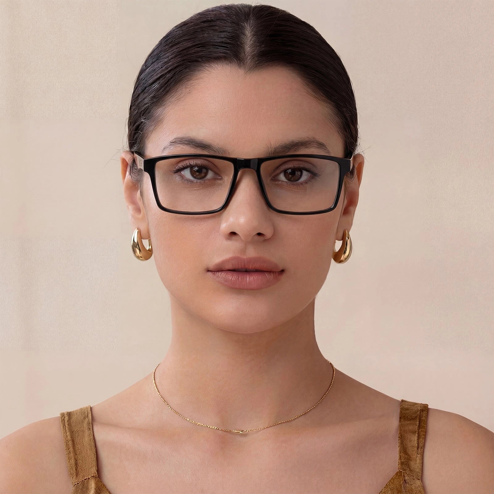 Carfia Matthew CA62162-FC01 Black Acetate Rectangular Prescription Glasses Eyeglasses for Women, Detail View