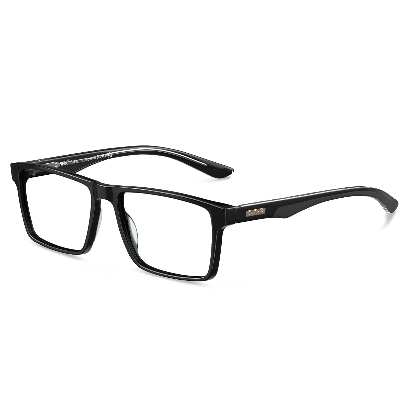 Carfia Matthew CA62162-FC01 Black Acetate Rectangular Prescription Glasses Eyeglasses for Women, Three-Quarter View