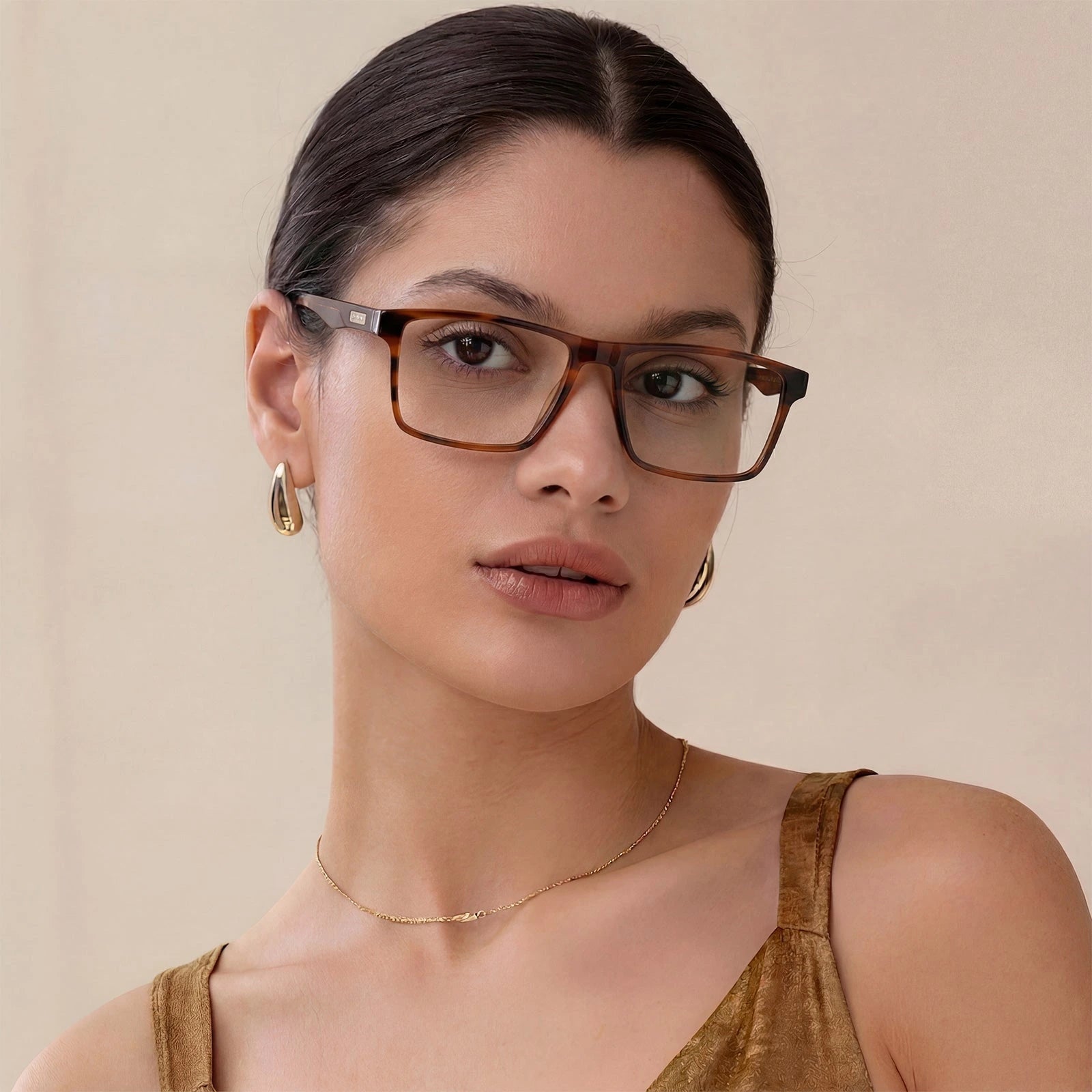 Carfia Matthew CA62162-FC02 Brown Acetate Rectangular Prescription Glasses Eyeglasses for Women, Detail View