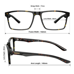 Carfia Matthew CA62162-FC04 Tortoise Acetate Rectangular Prescription Glasses Eyeglasses for Women, Size Chart